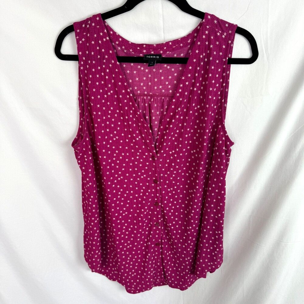 Torrid Women's Blouse/Tank Top Size 1/1X Pink/White Star Print Sleeveless